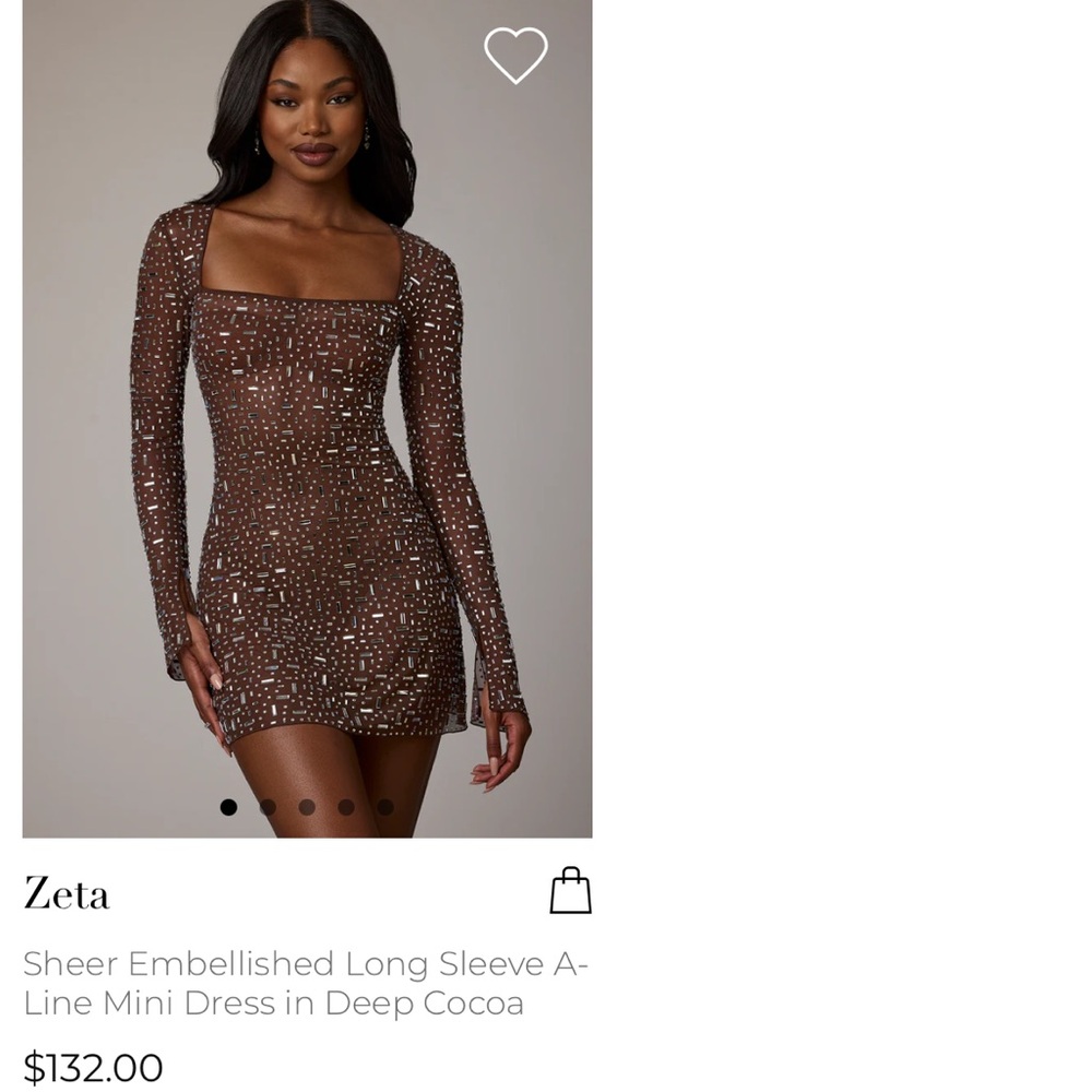 Zeta Long Sleeve Embellished Dress in Brown